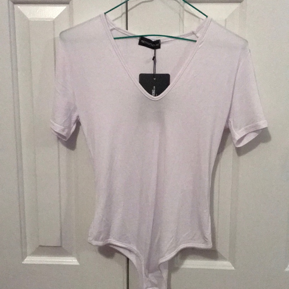 V- Neck short sleeve white bodysuit